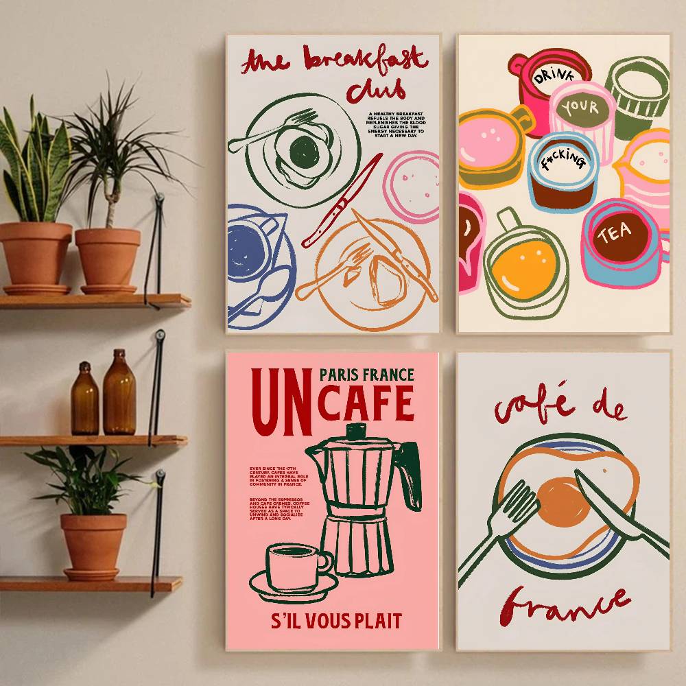 Wallpaper Coffee And Tea - Poster Retro Kertas Lukisan Seni untuk