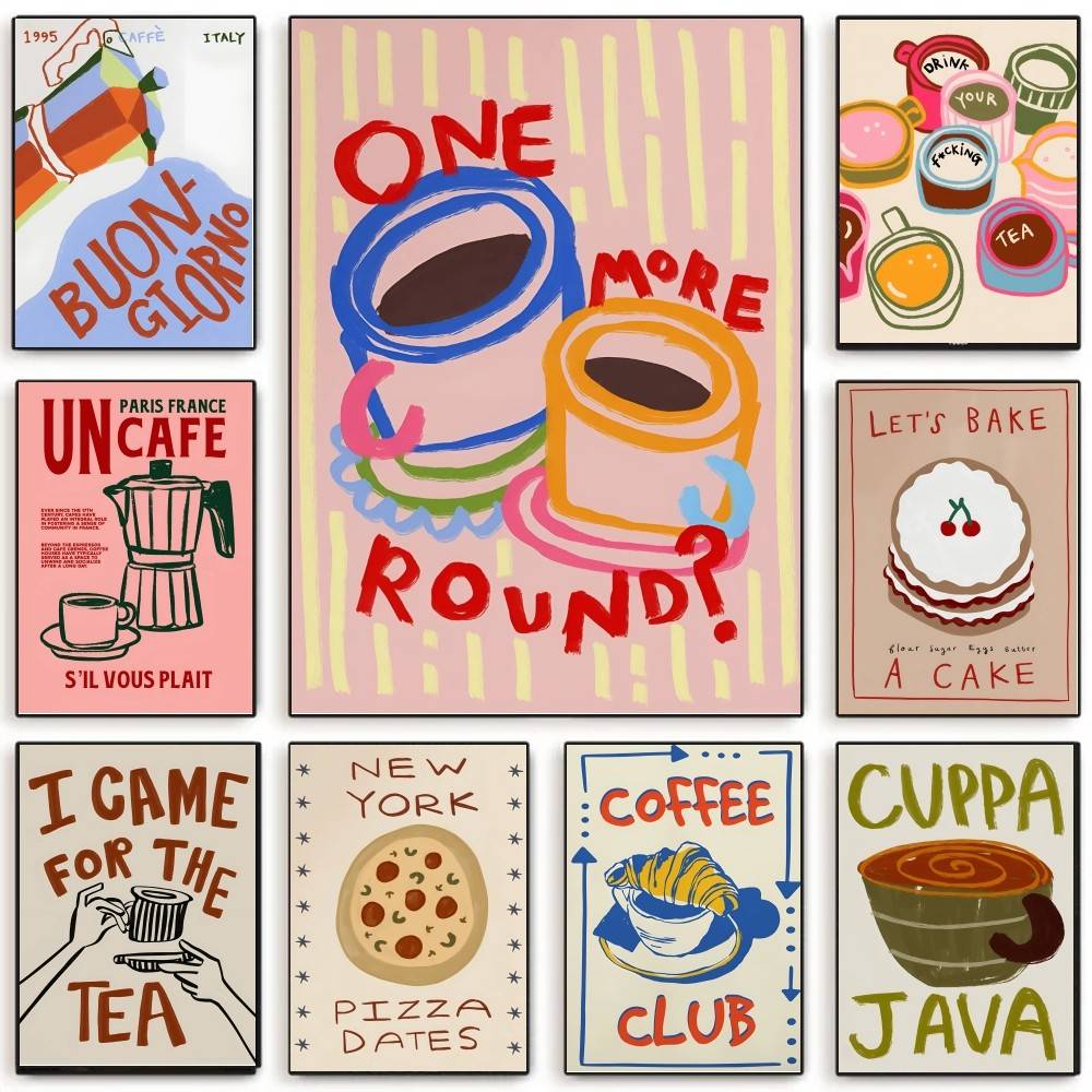 Wallpaper Coffee And Tea - Poster Warna-warni Croissant Teh Sore Kedai