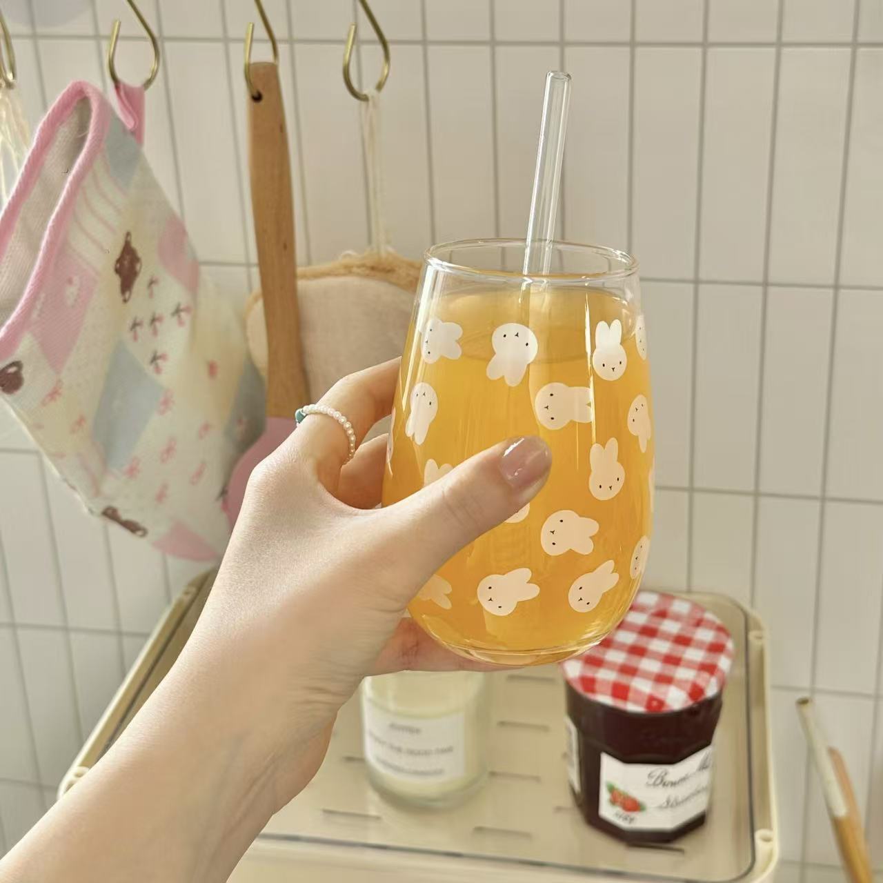 Gelas Kaca Bermotif Kelinci Mi - Juice Tea Coffee ulasan dan harga