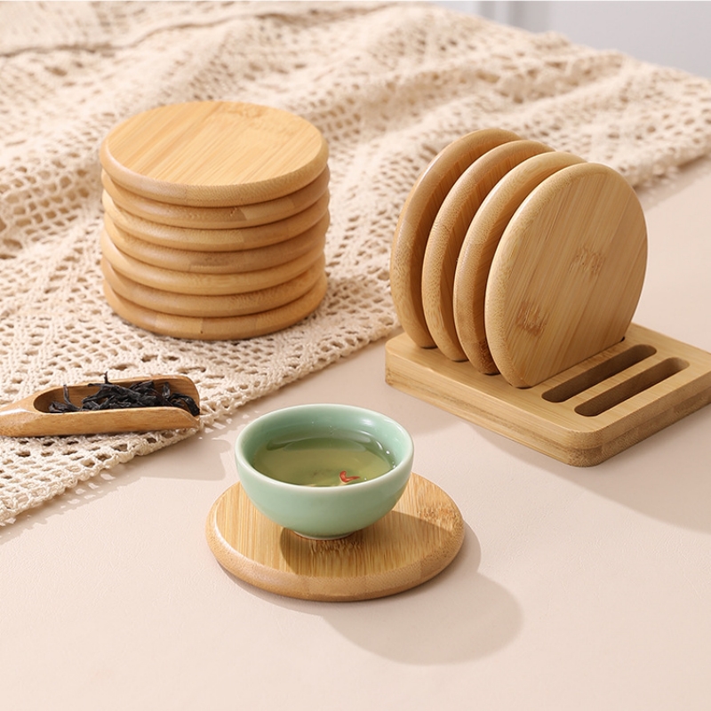 Coaster bulat bambu Anti melep - Coffee Tea Place ulasan dan harga