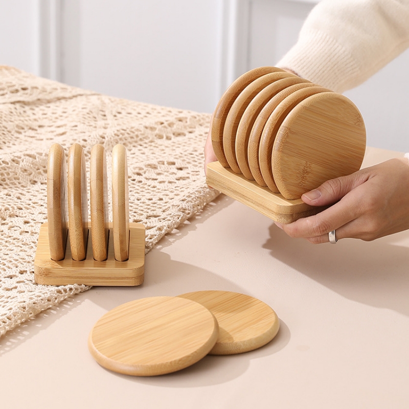 Coaster bulat bambu Anti melep - Coffee Tea Place ulasan dan harga