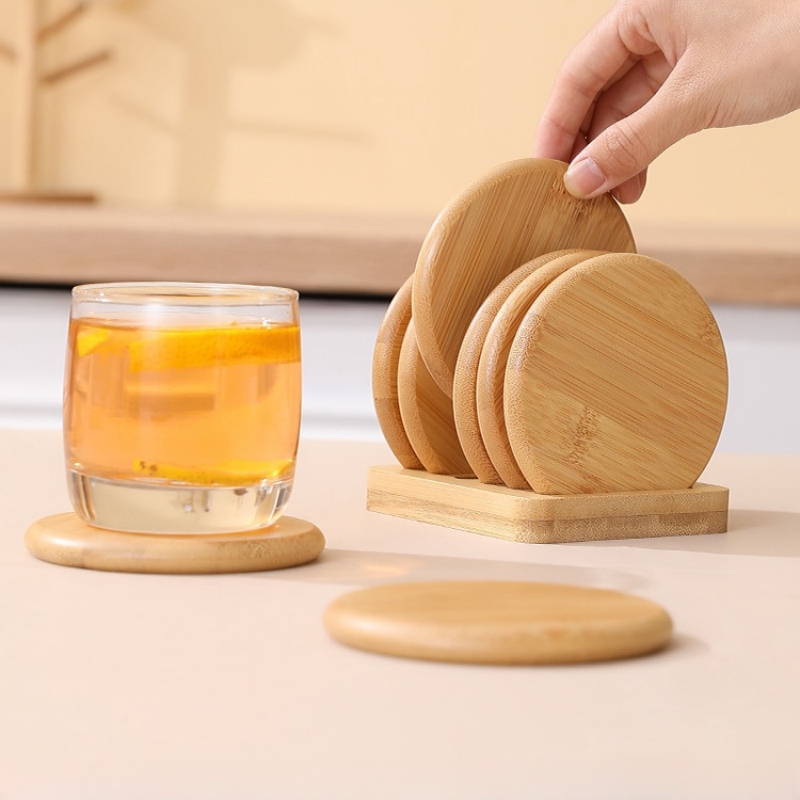 Coaster bulat bambu Anti melep - Coffee Tea Place ulasan dan harga